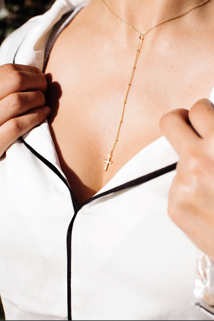 Dotted Lariat Cross Necklace