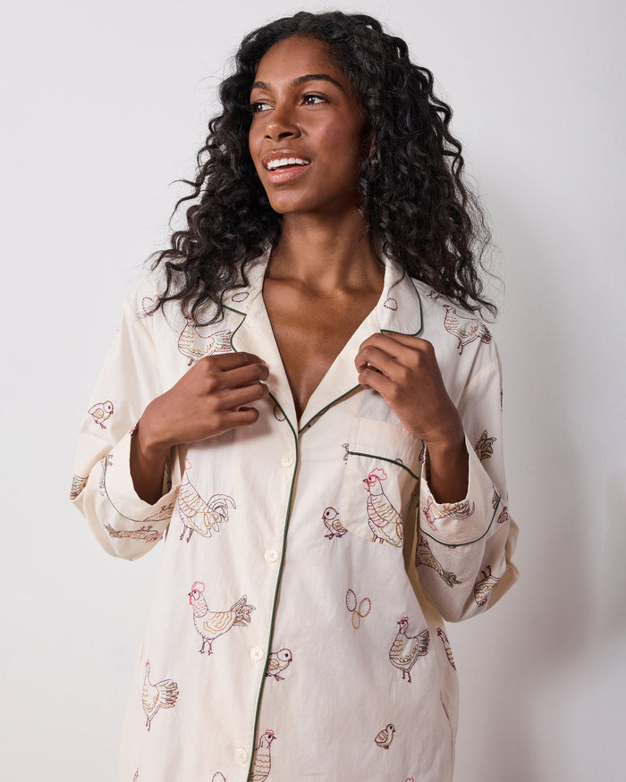 Embroidered Hens- Long PJ Set by PrintFresh