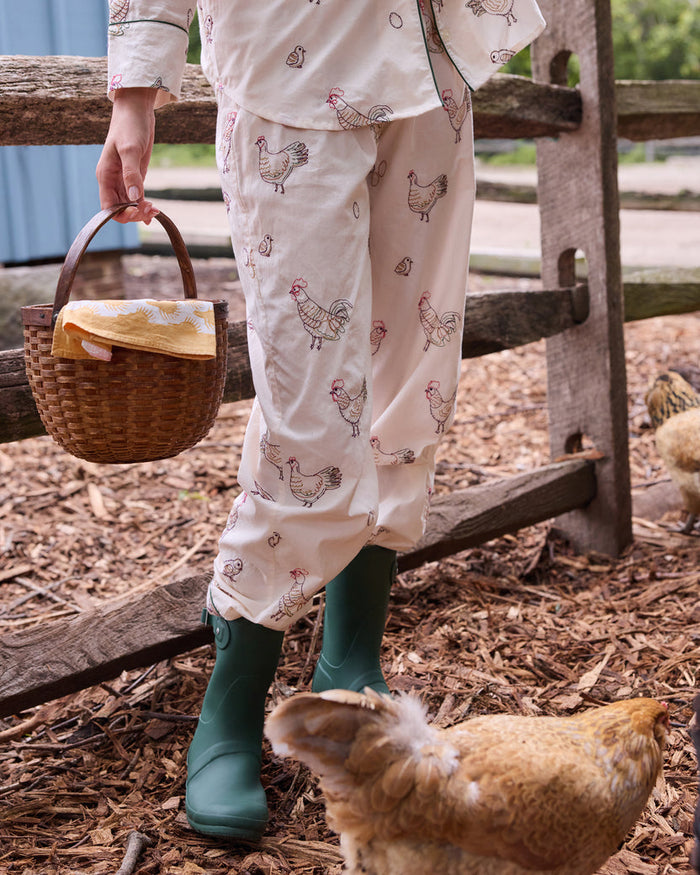 Embroidered Hens- Long PJ Set by PrintFresh