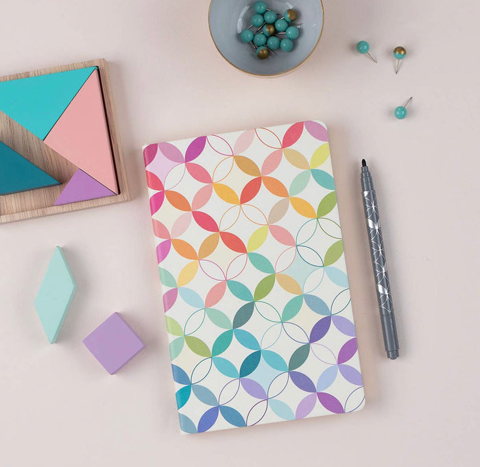 Erin Condren Design - 5x8 Vegan Leather Notebook - Lined, Mid Century Circles
