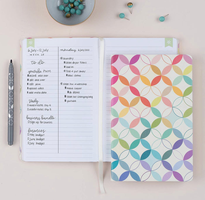 Erin Condren Design - 5x8 Vegan Leather Notebook - Lined, Mid Century Circles
