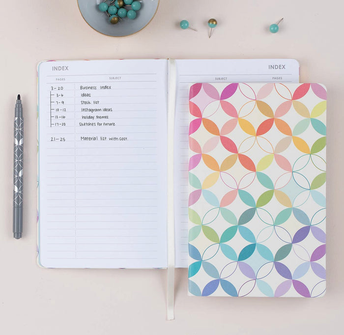 Erin Condren Design - 5x8 Vegan Leather Notebook - Lined, Mid Century Circles