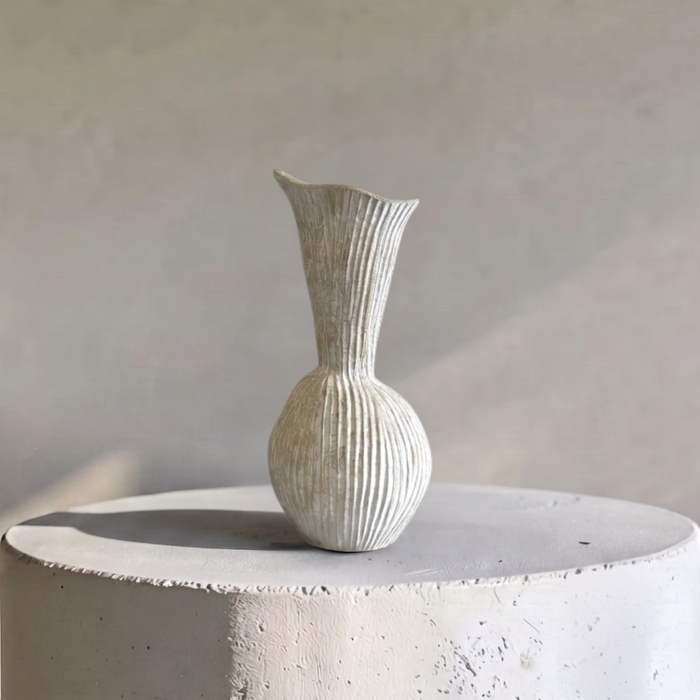Everly Terracotta Vase, Hand-painted in Sandwashed Ivory or Jet Black, 4.7"D x 10.6"H