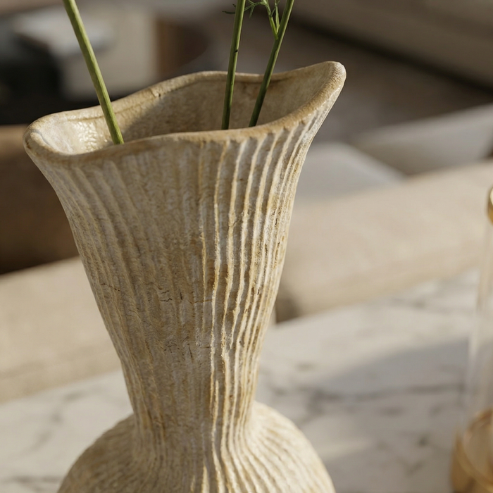 Everly Terracotta Vase, Hand-painted in Sandwashed Ivory or Jet Black, 4.7"D x 10.6"H