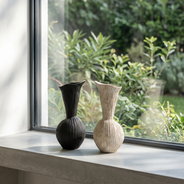 Everly Terracotta Vase, Hand-painted in Sandwashed Ivory or Jet Black, 4.7"D x 10.6"H
