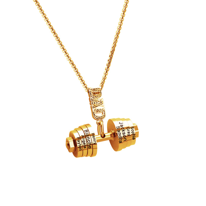 Father's Day Gift DAD Dumbbell Necklace With Personalized Name Charms