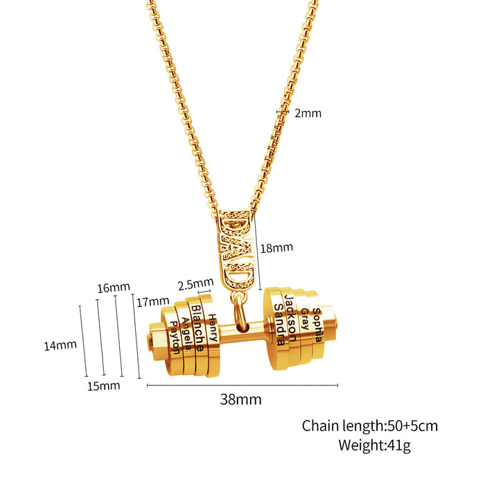 Father's Day Gift DAD Dumbbell Necklace With Personalized Name Charms