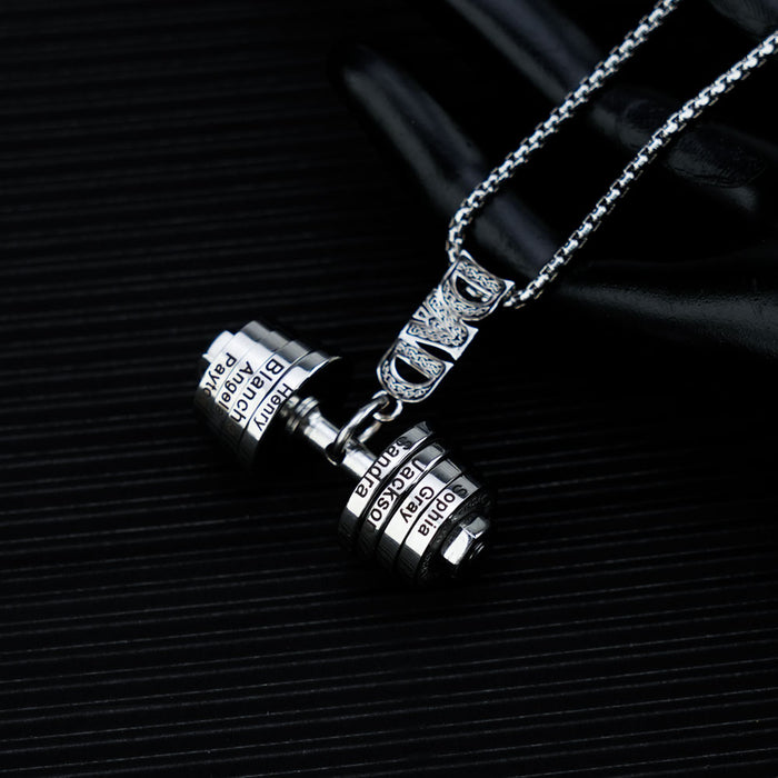 Father's Day Gift DAD Dumbbell Necklace With Personalized Name Charms