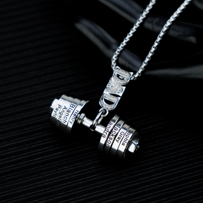 Father's Day Gift DAD Dumbbell Necklace With Personalized Name Charms