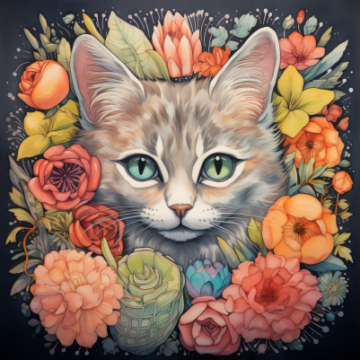 Featuring Blue Eyed Kitty In Flowers