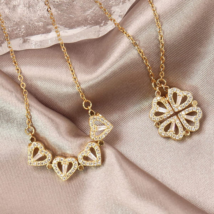 Four Leaf Clover Necklace Dainty Magnetic Heart Necklace for Her