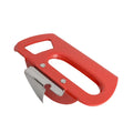 Side view of Japanese Red Gangy Can and bottle opener on white background.