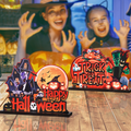 Halloween Wooden Table Decoration with Pumpkin and Spooky Motifs