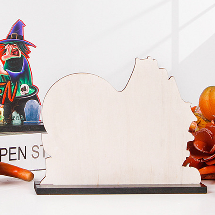 Halloween Wooden Table Decoration with Pumpkin and Spooky Motifs