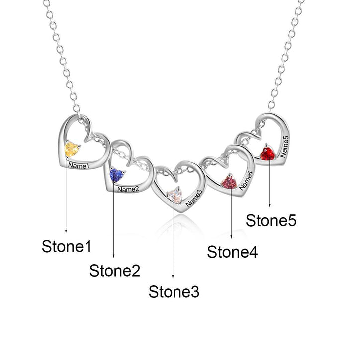 Heart Pendant Custom Necklace with Names and Birthstones