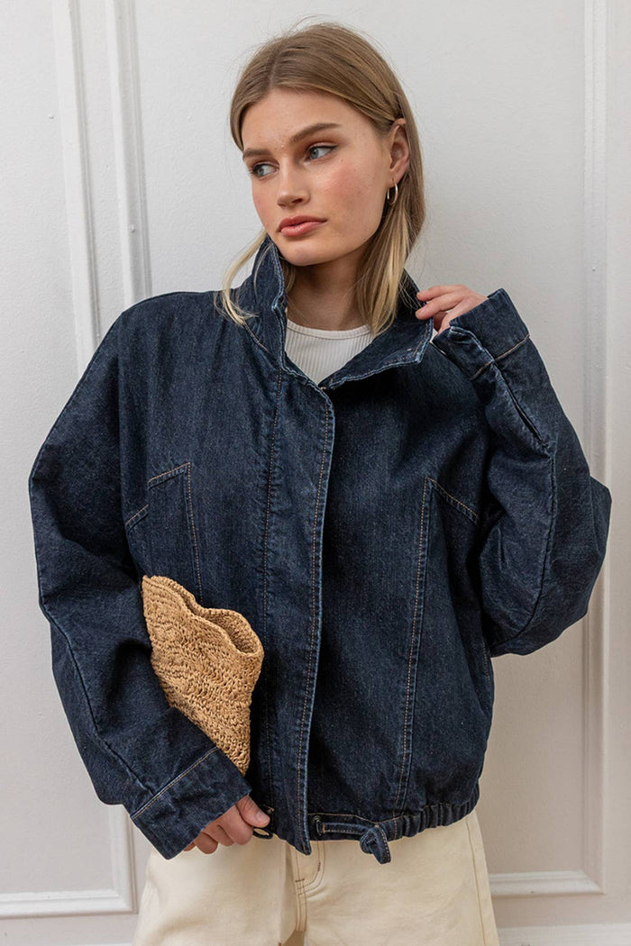 Hendrix  High Neck Hem Denim Jacket