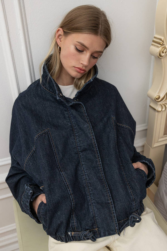 Hendrix  High Neck Hem Denim Jacket
