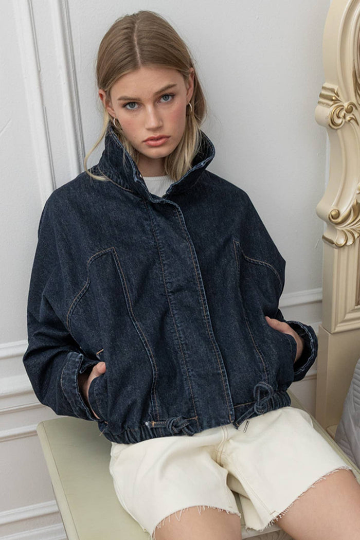 Hendrix  High Neck Hem Denim Jacket