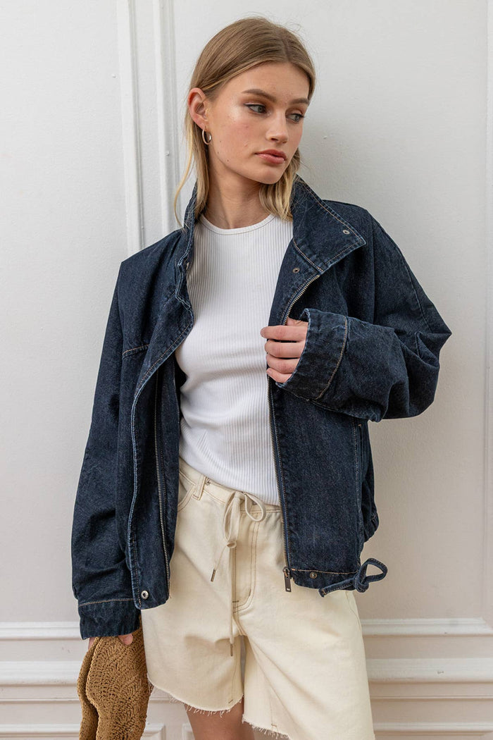 Hendrix  High Neck Hem Denim Jacket