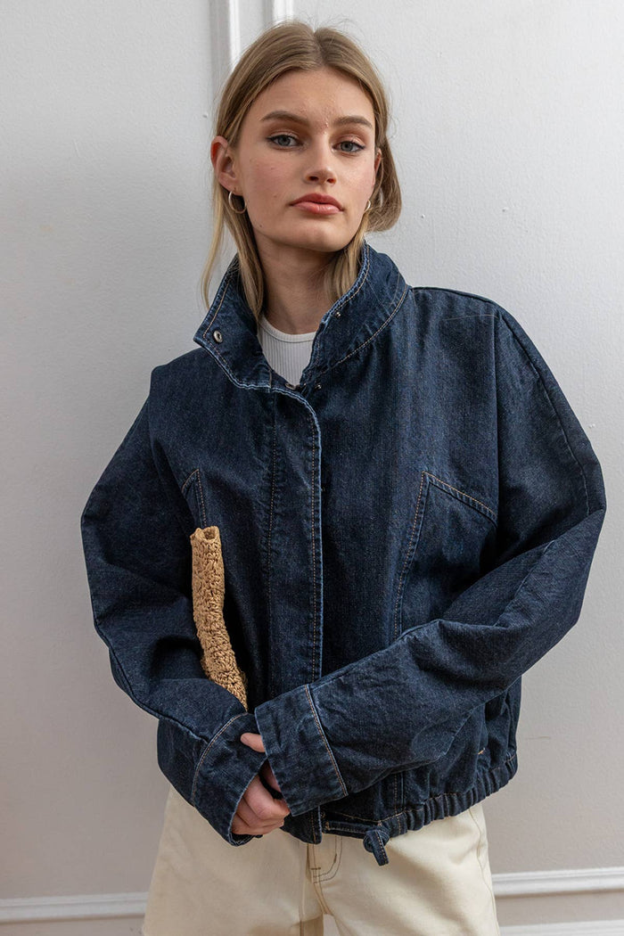 Hendrix  High Neck Hem Denim Jacket