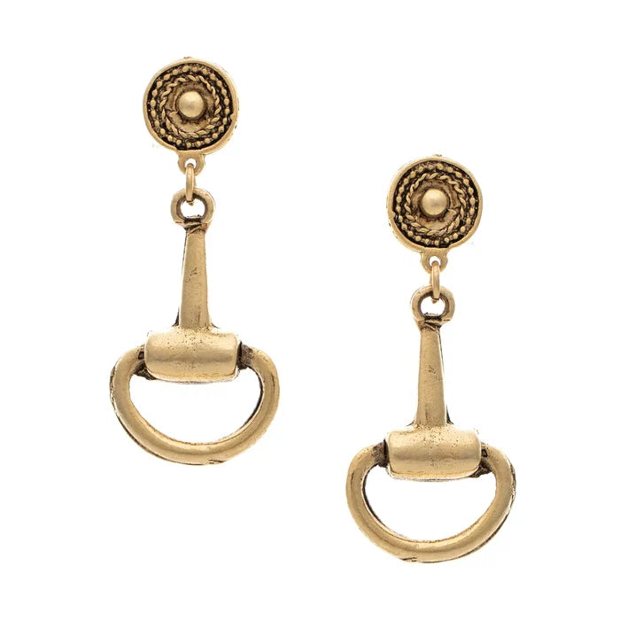 Jaxon Yochi Gold Horse Bit Medallion Drop Earrings