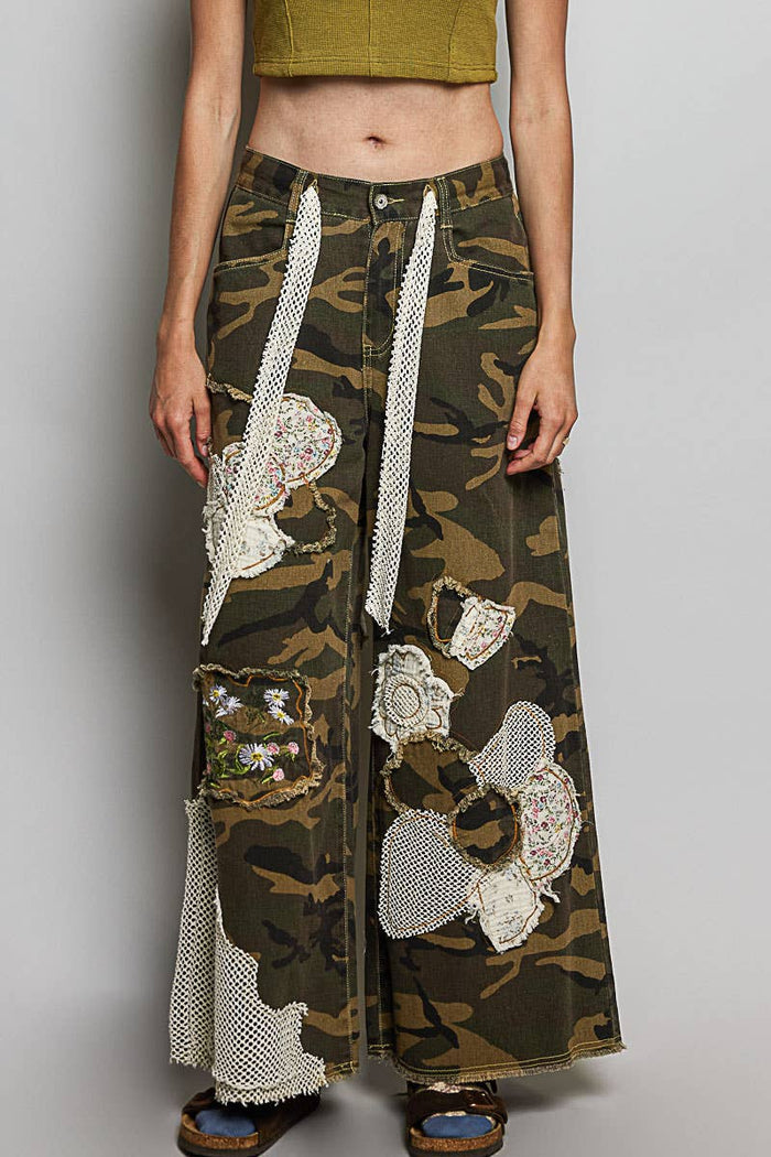 Lana Floral Embroidered Butterfly Patchwork Pants
