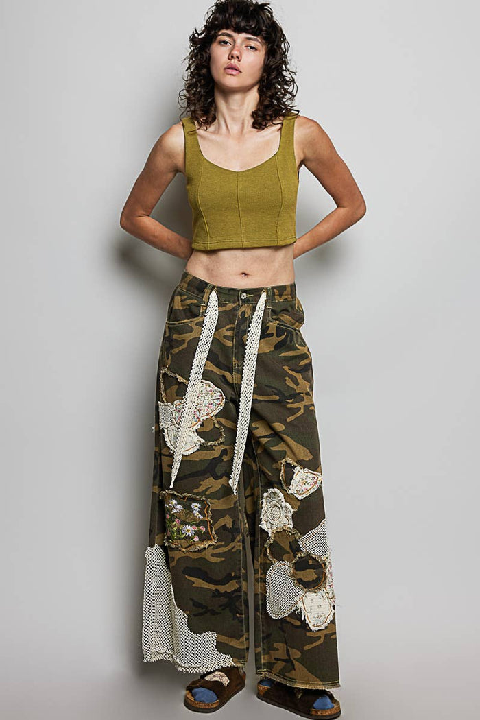 Lana Floral Embroidered Butterfly Patchwork Pants