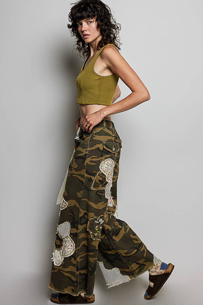 Lana Floral Embroidered Butterfly Patchwork Pants