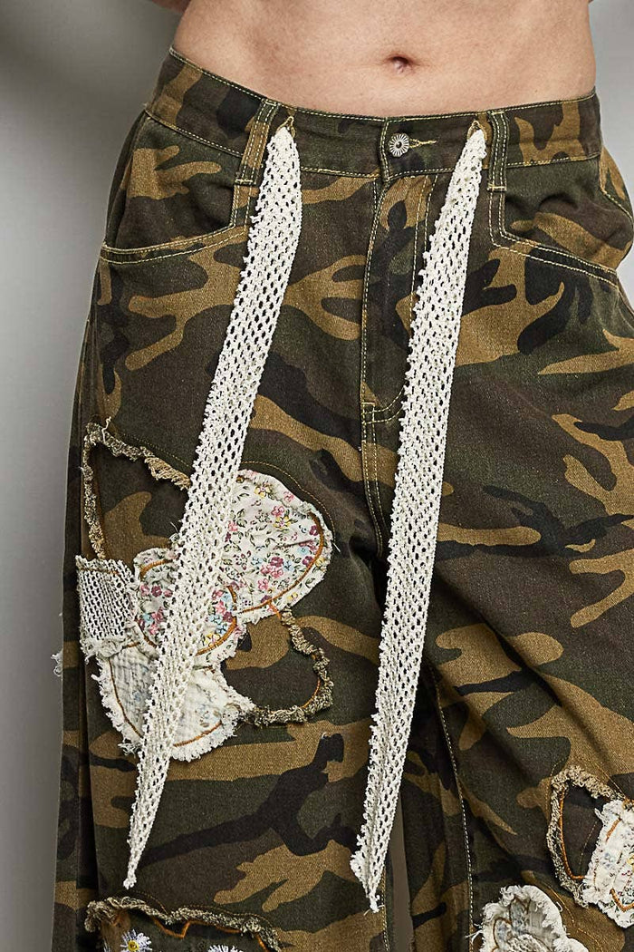 Lana Floral Embroidered Butterfly Patchwork Pants