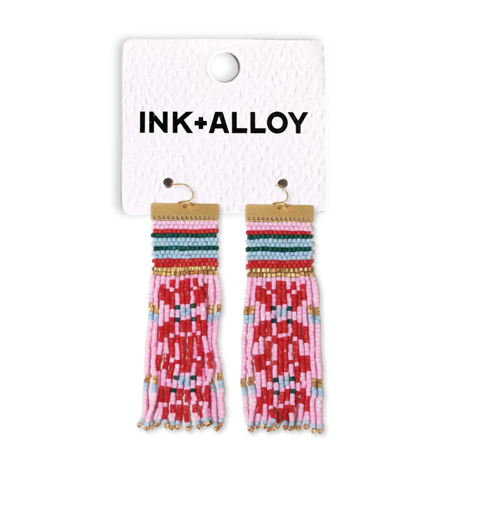 Lauren Nordic Holiday Beaded Fringe Earrings
