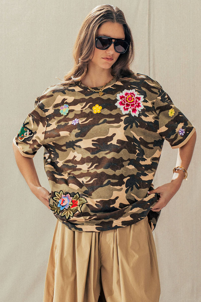 Lennon Camo Floral Patch Oversized Cotton Tee
