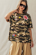 Lennon Camo Floral Patch Oversized Cotton Tee