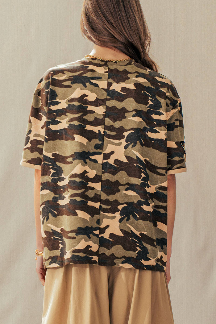 Lennon Camo Floral Patch Oversized Cotton Tee