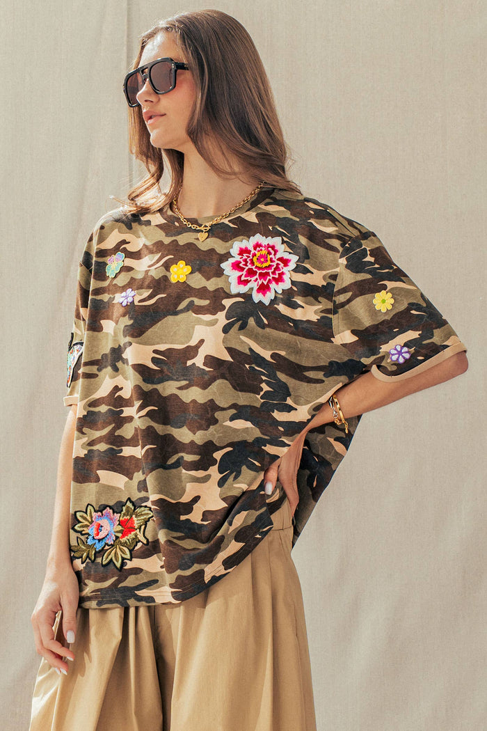 Lennon Camo Floral Patch Oversized Cotton Tee