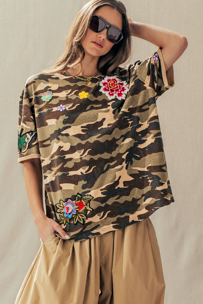 Lennon Camo Floral Patch Oversized Cotton Tee