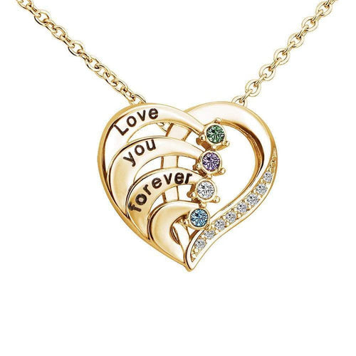 Christmas Gift "Love You Forever“Diamond Heart Pendant Necklace Gold Mom Necklace MelodyNecklace