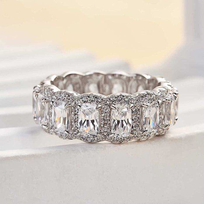 Luxurious Halo Cushion Cut Wide Wedding Band For Women In Sterling Silver