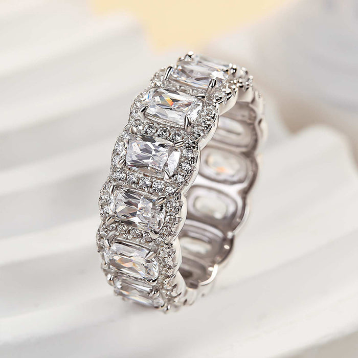 Luxurious Halo Cushion Cut Wide Wedding Band For Women In Sterling Silver