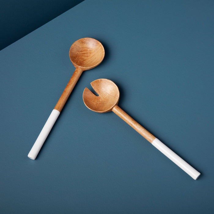 Madras Mango Wood & White Enamel Traditional Serving Set