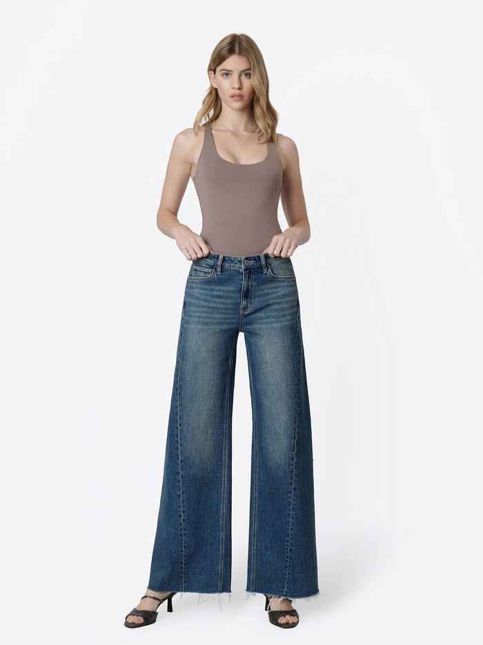 Melody HIGH RISE SIDE SEAMED DARK WIDE LEG JEANS