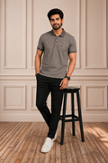 Men's Premium Charcoal Grey Printed Polo T-Shirt | Soft Cotton Blend | Smart  Half Sleeve Polo