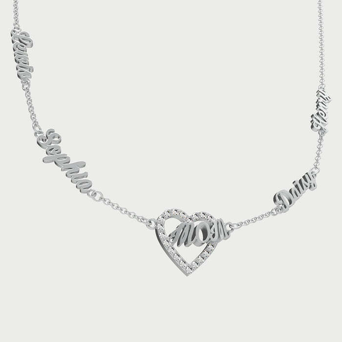 Mom's Heart Diamond Multiple Names Necklace