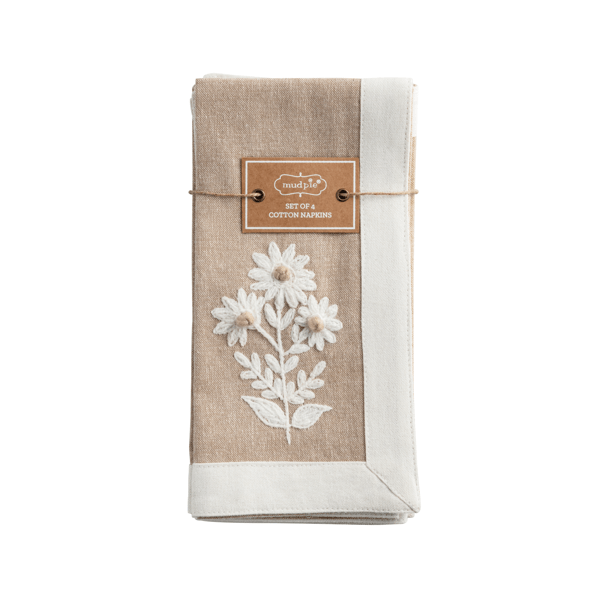 Mud Pie - Cloth Napkin - Embroidered Set 4 - Findlay Rowe Designs