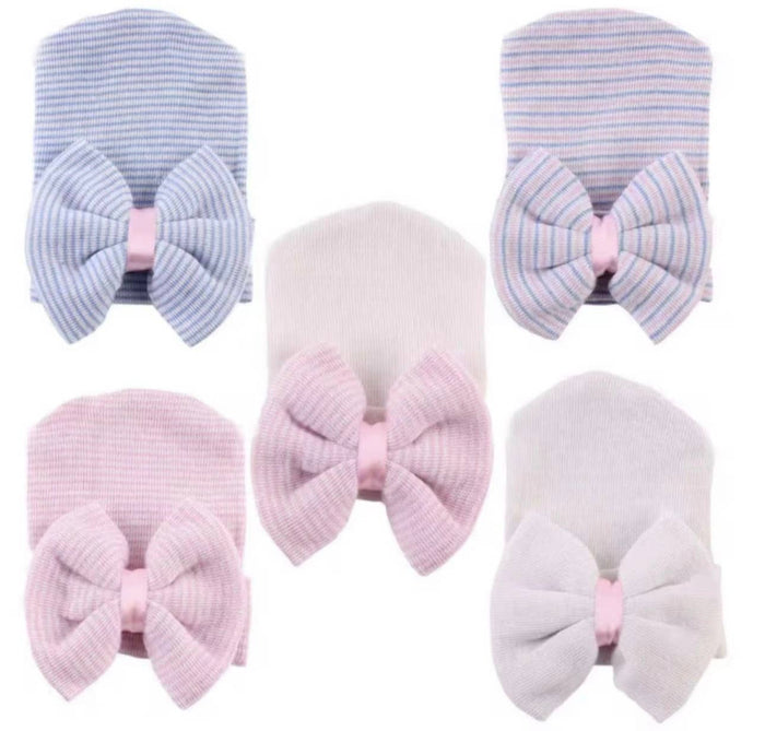Newborn Hospital Hat with Satin Bow