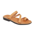 Noah Tan, handmade leather slide sandals with toe loop - Front View