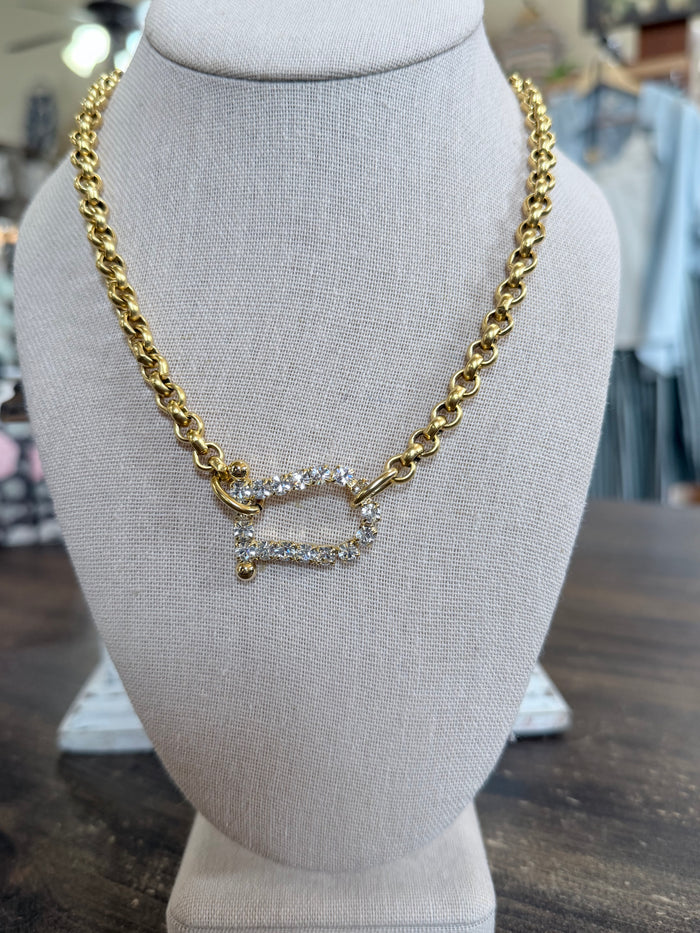 Noelle Yochi 18kt Gold Plated Rolo Chain Crystal Toggle Necklace
