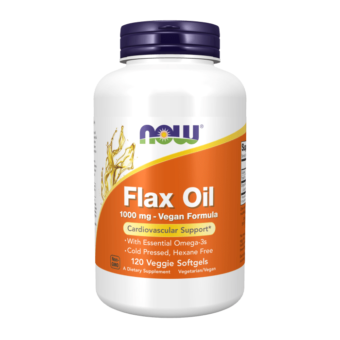 Now Foods Flax Oil 1000 mg Vegan Formula 120 Veggie Softgels - 1773