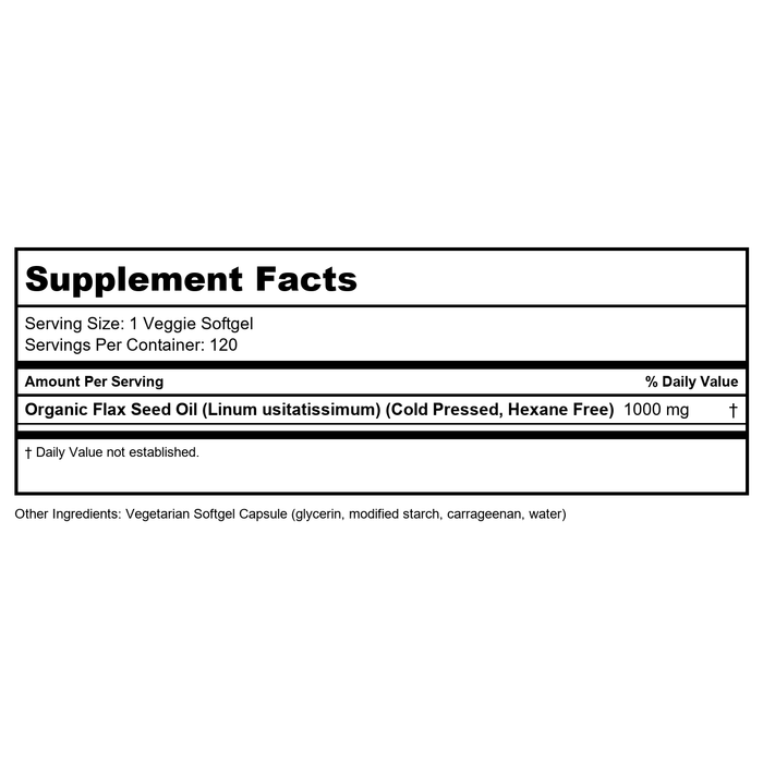 Now Foods Flax Oil 1000 mg Vegan Formula 120 Veggie Softgels - 1773 - Supplement Facts panel