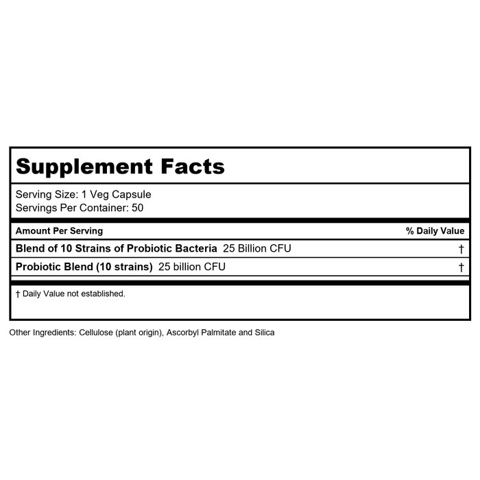 Now Foods Probiotic-10 25 Billion 50 Vcaps - 2926 - Supplement Facts panel