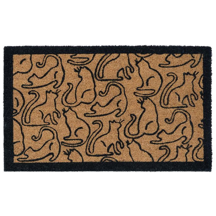 Outline Cats Black Coir Doormat with black outlined cats and a black border.